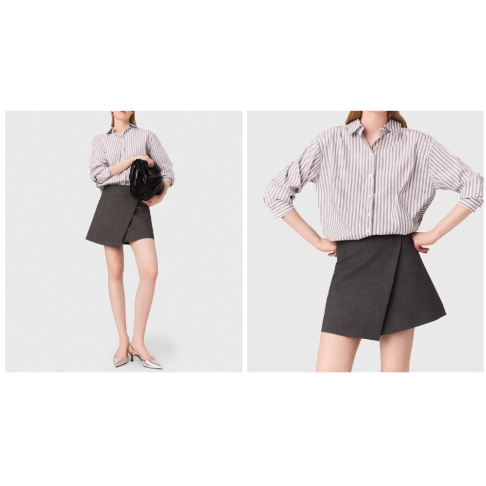 Maje 2-piece Rhinestone Button Down Mini Shirt Dress & skirt Ecru Grey Sz 40